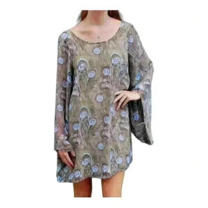 Show Me Your MuMu Peacock Feather Mini Tunic Dress with Butterfly Sleeves Size M